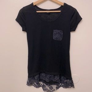 Black Short Sleeve Tee Lace Trim